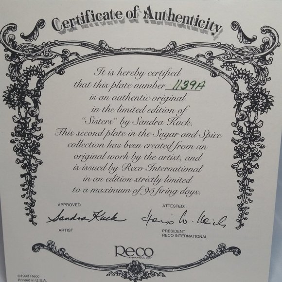 Sandra Kuck Collectors Plate - "Sisters"- Sugar and Spice - Picture 3 of 3